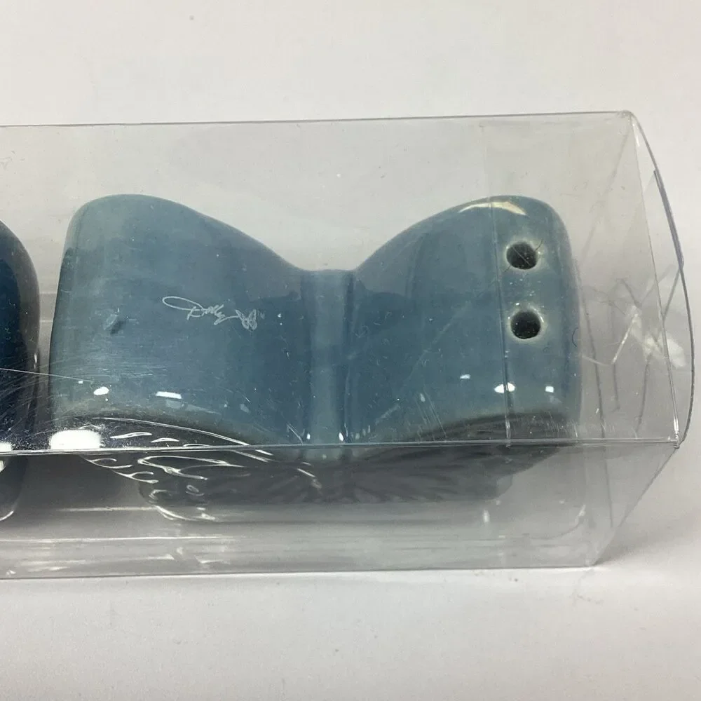 Dolly Parton Butterfly Salt Pepper Shaker Set Blue Ceramic New DG Retired